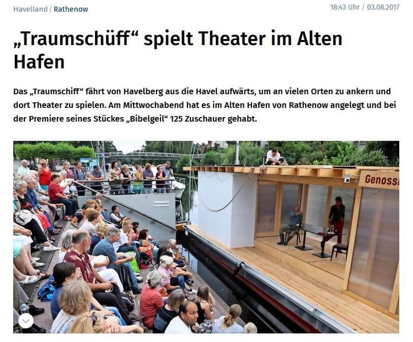 Märkische Allgemeine Zeitung – „Traumschüff“ spielt Theater im Alten Hafen