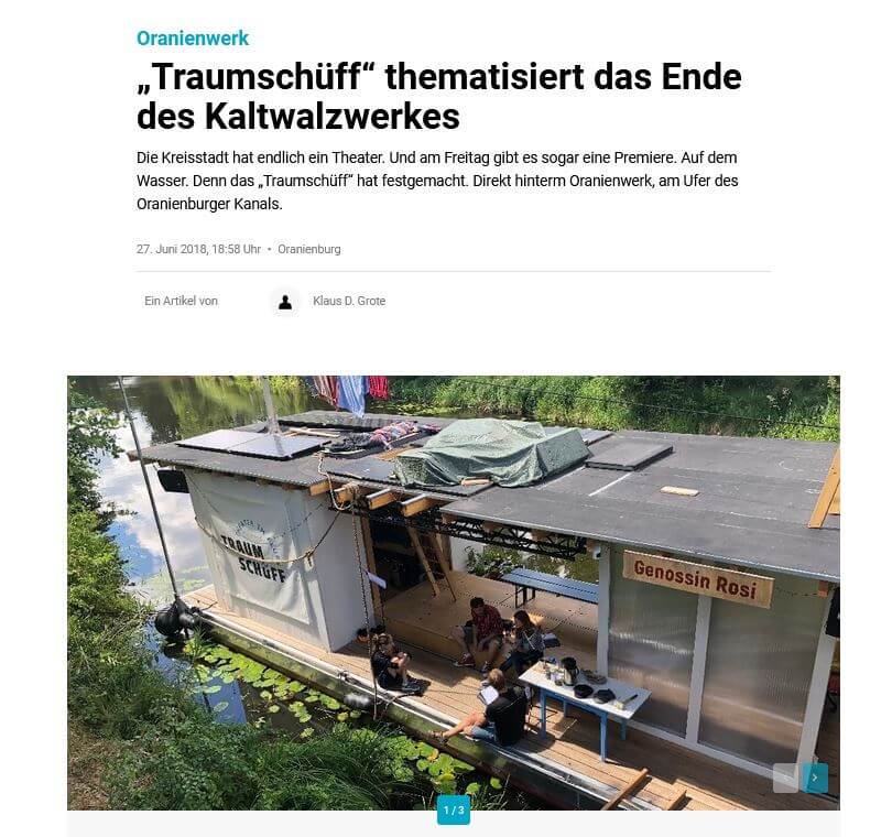 Bildschirmfoto des Artikels "Traumschüff thematisiert das Ende des Kaltwalzwerkes", MOZ.de, 25.06.2018