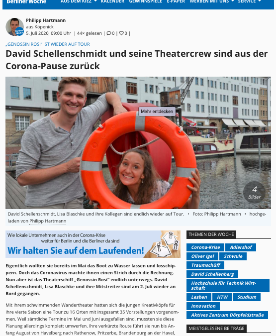 Berliner Woche – David Schellenschmidt und seine Theatercrew sind aus der Corona-Pause zurück